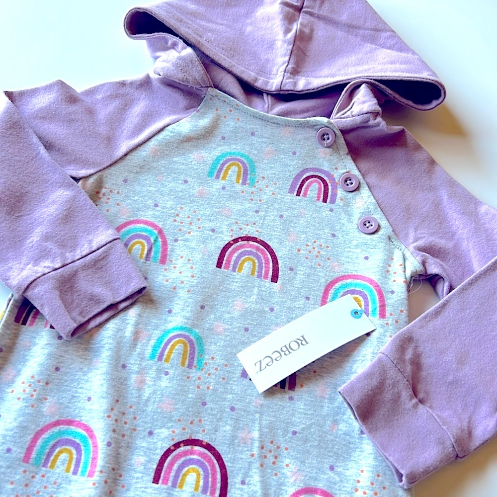 Robeez Boho Rainbow Print Hooded Romper Gray Lavender